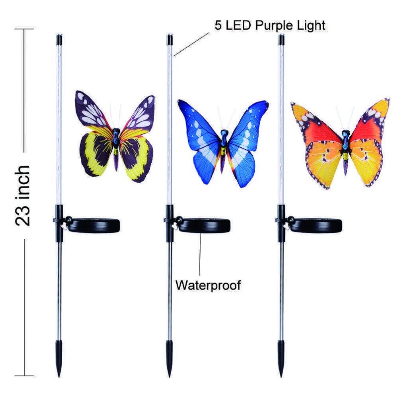 Multi-color se měnící LED zahrada solární světla vlákno optický motýl dekorační světla zahradní solární světla